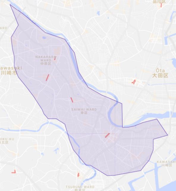 ウーバーイーツ 川崎市内 サービス提供エリアマップ